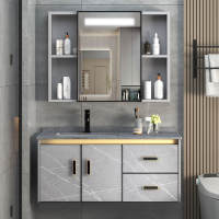 Toilet Storage Cabinet With Mirror Bathroom Sink Toilet Cabinet Waterproof Light Luxury Stone Plate Wash Basin Modern Simple Wall Cupboard Solid and Dur EC2078