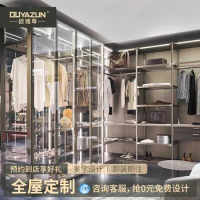 Wardrobe bedroom light luxury closet cabinet combination open glass clothing cabinet customized throughout the house