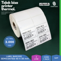 Label Sticker Kertas Semicoated 50x30 Stiker Barcode Roll 2 Line 2000 pcs