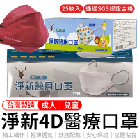 同闆購物 台灣製造淨新4D口罩-多色可選(25入一盒/成人/兒童/SGS檢驗/台灣口罩)
