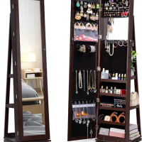 360° Swivel Jewelry Armoire with Mirror, Full Length Mirror Jewelry Cabinet Standing, Inside Mirror with Jewelry Storage