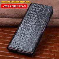 Foldable Kickstand Funda for Vivo X Fold 3 Pro Genuine Leather Flip Case for Vivo X Fold 3 Pro Case Crocodile pattern Cover