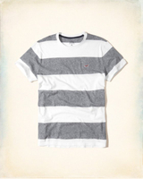 美國百分百【Hollister Co.】T恤 HCO 短袖 T-shirt 海鷗 上衣 條紋 灰白色 S號 I210