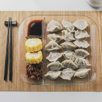 盤子菜盤家用創意新款分格水餃餐盤餃子盤日式長方形耐高溫玻璃盤