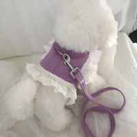 Pet Lace Pearl Chest Strap Traction Maltese Bear Dog To Go Out Chest and Back Clothes Small and Medium Dogs Summer Cat Teddy