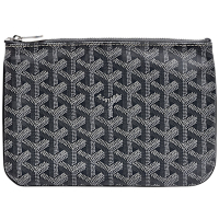 GOYARD 經典Senat Pouch PM系列塗層帆布LOGO牛皮飾邊萬用拉鍊拉鍊手拿包(灰色)