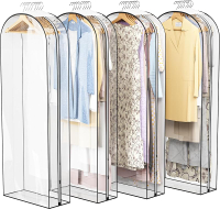 Clear Garment Bag For Hanging Clothes- 4 Pack 10” Gusseted Suit Bags For Closet Storage Plastic Clot