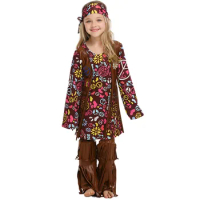 60s 70s Hippie Girls Costume Indian Hippie Dress Kids Party Dresses Cosplay Halloween Costume for Girl Fancy Dress Up Clothes