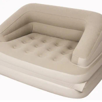 Flocking pvc 5 in 1 outdoor l lazy inflatable sofa bed apartment folding bed multi-functional sofa beige color