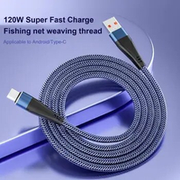 120W Type C Charging Cable Nylon Braided Mobile Phone Data Cable 10A Fast Charging Datt Transfer Wire For Mobiles And Tablets