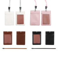 Badge Holder PU Leather Card Holder Card Holder with Neck Lanyard Gift 066F