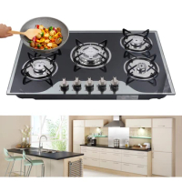 5 Adjustable Burner Gas Cooker Hob Burner Stove Hob Tempered Glass Cooktop for LPG / NG gas with 5 Nozzles