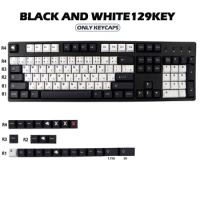 129 Keys Black and White Keycaps PBT Dye Sub Custom Japanese Font Keycaps for Gateron Kailh Cherry MX Switch Keyboard