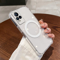 เคสโทรศัพท์, สำหรับ vivo V21 และ vivo V21E, เคส, โปร่งใส, วัสดุ TPU อ่อน, การดูดแม่เหล็ก, ฝาหลังกันก