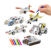 【888ezgo】DIY著色拼圖飛機車子（有迴力功能）（ST附6色彩色筆）（6入裝）