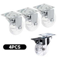 4Pcs 2 Inch PU Crystal Universal Caster Wheels Set Transparent Brake Wheels For Carts Dressers Platform Trolley Chair Hardware