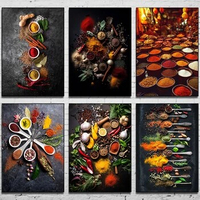 Colorful Seasoning Spices Canvas Poster Paprika Coriander Wall Art Pictures for Kitchen Restaurant Bar Store Modern Home Decor