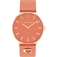 COACH Perry 品牌C字皮錶帶女錶 母親節送禮-玫瑰金x珊瑚橘 CO14503922