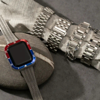 【ALL TIME 完全計時】高端設計款 紅藍銀水鬼×鋼錶帶系列 44/45mm Apple watch錶帶