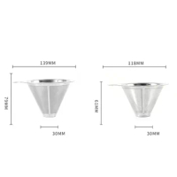Stainless Steel Coffee Filter Reusable Pour Over Cone Dripper Holder Mesh Coffee Machine With Brush Spoon Kitchen Accessories