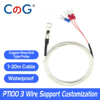 CG PT100 Copper Nose End Type Probe RTD Temperature Sensor Thermocouple with 1/2/3/5m Waterproof High Precision 3 Wire Cable