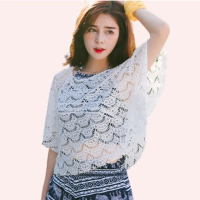 【TING BRA 婷姐內衣】女泳裝 罩衫 圓領短版鏤空波紋防曬罩衫(外罩 罩衫 泳衣罩衫)