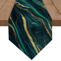 Marble Texture Green Modern Home Kitchen Dining Tablecloths Wedding Party Table Decoration Table Runner