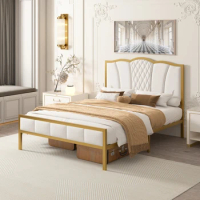 Queen Size Bed Frame, Modern Upholstered Bed Frame,Tufted Headboard, Metal Platform Bed Frame, Wood Slat Support, Noise Free