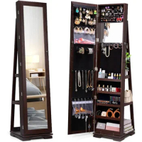 360° Swivel Jewelry Armoire with Mirror, Full Length Mirror Jewelry Cabinet Standing, Inside Mirror with Jewelry Storage