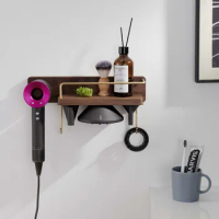 For Dyson Blower Rack Home Decor Bathroom Storage Stand Nozzles Hair Dryer Holder Walnut Wood Organizer Wall Mount Rack
