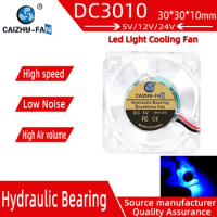 CAIZHU-FAN3010 5V 12V 24V fan 3d printer small fan, transparent fan LED blue light fan
