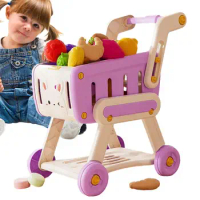 Shopping Cart Toy Pretend Play Shopping supermarket Handcart Toy Fruits and Vegetables Shopping Cart Trolley for kids 3+