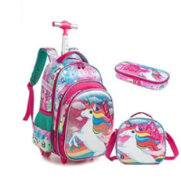3pcs School Wheeled bag set with lunch box Kids SchooTrolley Bag wheels Wheeled backpack for boys Travel luggage Trolley Bag