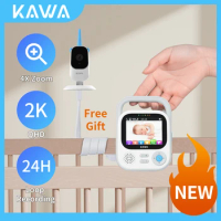 KAWA 2K Baby Monitor with Camera and Audio Wireless Electronic Camera Night Vision Video Intercom 24/7 Recording Storage 4X Zoom