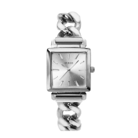 【GUESS】銀色系 時尚方型 牛仔鍊式不鏽鋼錶帶 手錶 女錶 母親節(W1029L1)