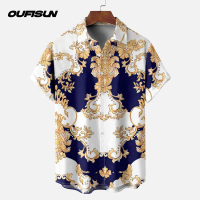 Baroque Style Mens Shirt 2026 Plus Size Casual Short Sleeve Vintage Shirt Daily Versatile Mens Cloth