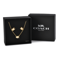 COACH 限量禮盒 C字內鑲珍珠造型項鍊+穿式耳環雙件套裝禮盒-金色