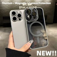 Titanium Magnetic case For iPhone 15 Pro max Camera Lens Protector Luxury Plating Transparent PC Cov