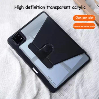 Rotating Acrylic Clear Back Tablet Case For Xiaomi Pad 6S Pro 12.4 Pad5 Pro 6 Redmi Pad SE 11inch Pad 10.61 With Pen Holder