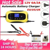 Car Automatic Battery Charger with LCD Display Lithium LiFePO4 Battery Portable for Motorcycle SUV AGM for Emergency Starting