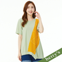 betty’s貝蒂思　點點拼接下擺不對稱圓領短袖上衣(淺綠)