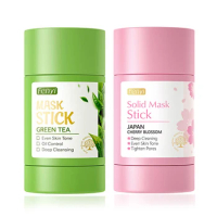 2pcs Green Tea Sakura Solid Facial Mask Stick Mud Masks Moisturizing Brightening Deep Cleaning Face Mask Skin Care Products