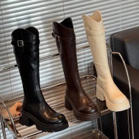Hot Item~ Shoe Lady Autumn New V-Neck Long Boots Over-the-Knee Thick Sole Height-Increasing Fashion 
