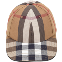 BURBERRY Check 徽標刺繡格紋棉質棒球帽(樺木棕)