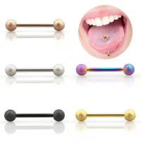 2PC Frosted Ball Barbell Tongue Ring 16mm Tongue Piercing Nipple Ring 14G Body Jewelry Sex Surgical Steel Helix Piercing Earring