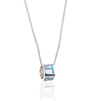 二手品 Tiffany&amp;Co.藍琺瑯T&amp;CO字母方環925純銀項鍊