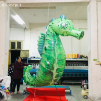 Inflatable Sea Horse with White LED Light 3D Air Blow Marine Animal Balloon Nightclub Decoration for Bar Party Event Supply