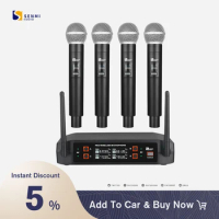 Senmi R08 4 Handheld Dynamic Cordless Microphones Wireless Microphone System for Home Karaoke, Meeting, Party