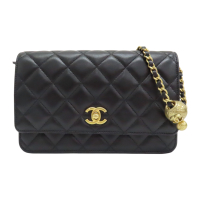 CHANEL 香奈兒 黑色 菱格紋 牛皮 鍊帶 金球 WOC 肩背包 【二手名牌BRAND OFF】