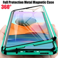 360 ° Full Protected Metal Magnetic Double-Sided Glass Phone Case For Xiaomi 13T 11T Redmi Note 12 11 9 S 10 8 Pro Bumper Cover